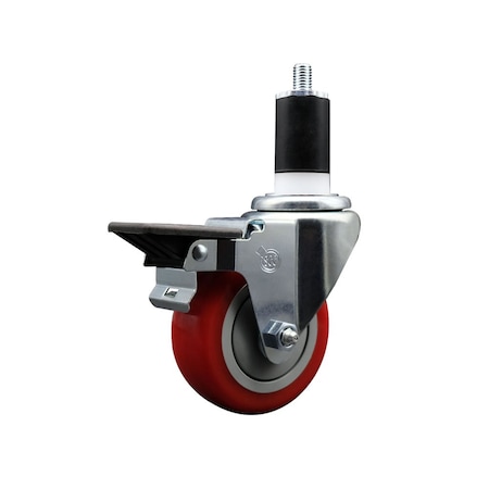 Service Caster 3.5'' Red Poly Swivel 1-1/2'' Expanding Stem Caster with Brake SCC-EX20S3514-PPUB-RED-PLB-112